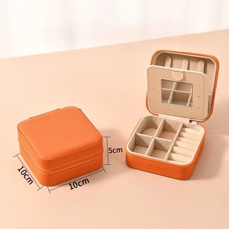 1pc Single Layer Square Storage Box Ladies Travel Leather Jewelry Box Classic Various Colors Storage Box with Mirror