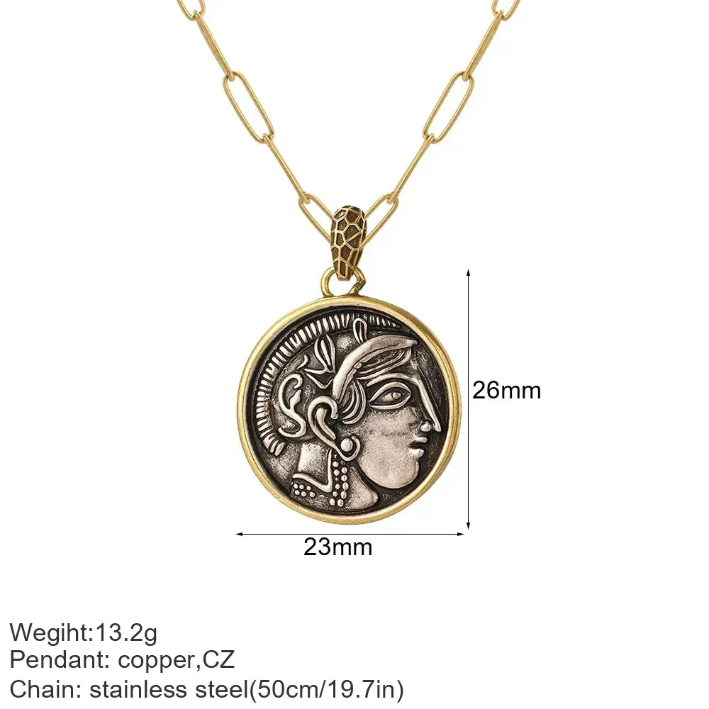 Vintage Coin Chain Link Necklace in Copper & Stainless Steel