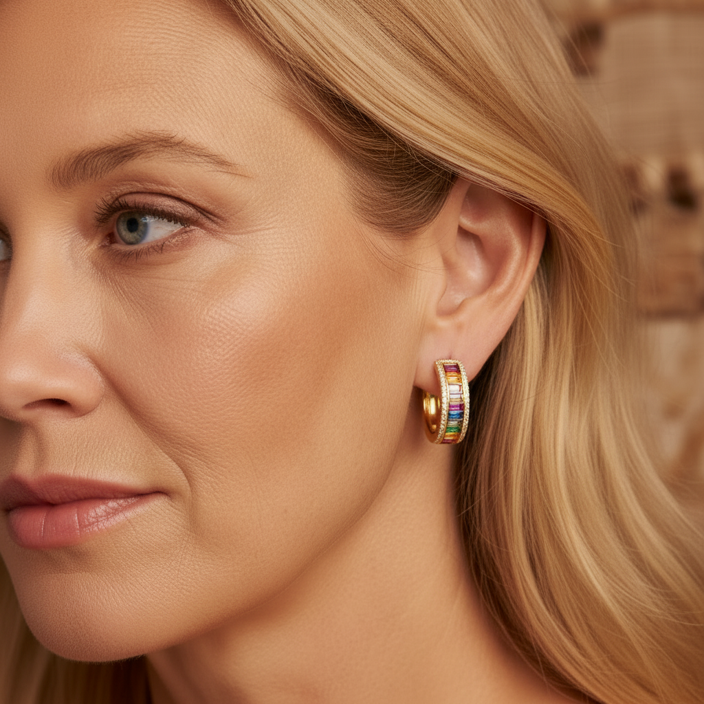 Geometric Hoop Earrings in Zinc Alloy with Colorful Zircons