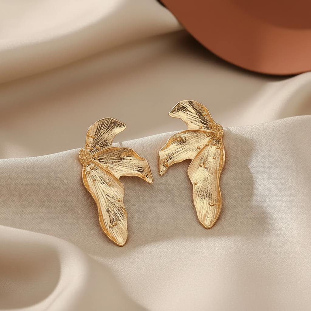 Bold Geometric Half-Flower Alloy Stud Earrings