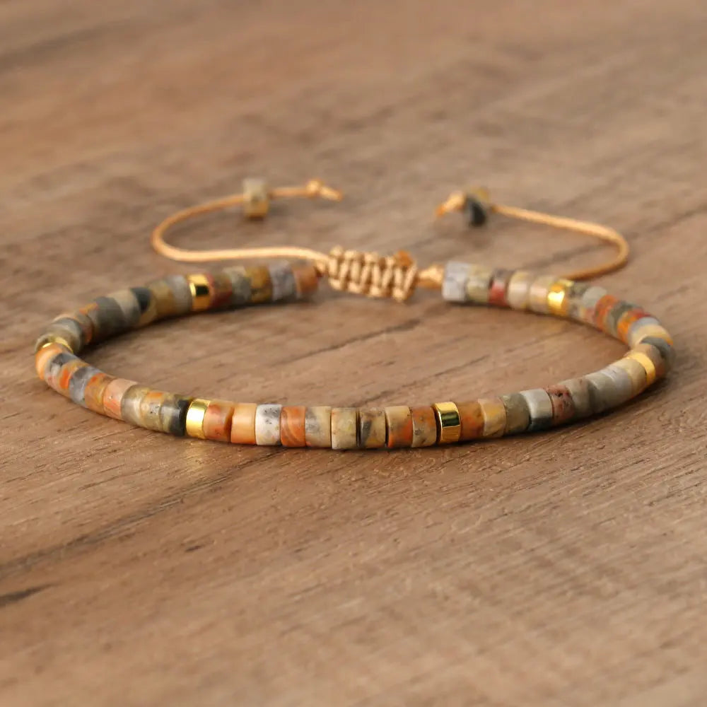 Adjustable Rope Bracelet with Natural Stone Beads - Large Selection