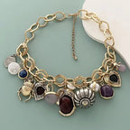 Retro-Inspired Multi-Pendant Choker Necklace & Earrings Set – Gold or Silver