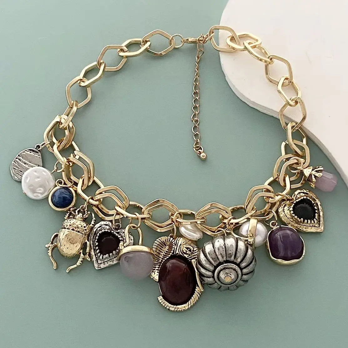 Retro-Inspired Multi-Pendant Choker Necklace & Earrings Set – Gold or Silver