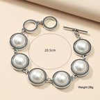 Large Round Faux Pearl Zinc Alloy Bracelet - Boho Style Bold Adjustable
