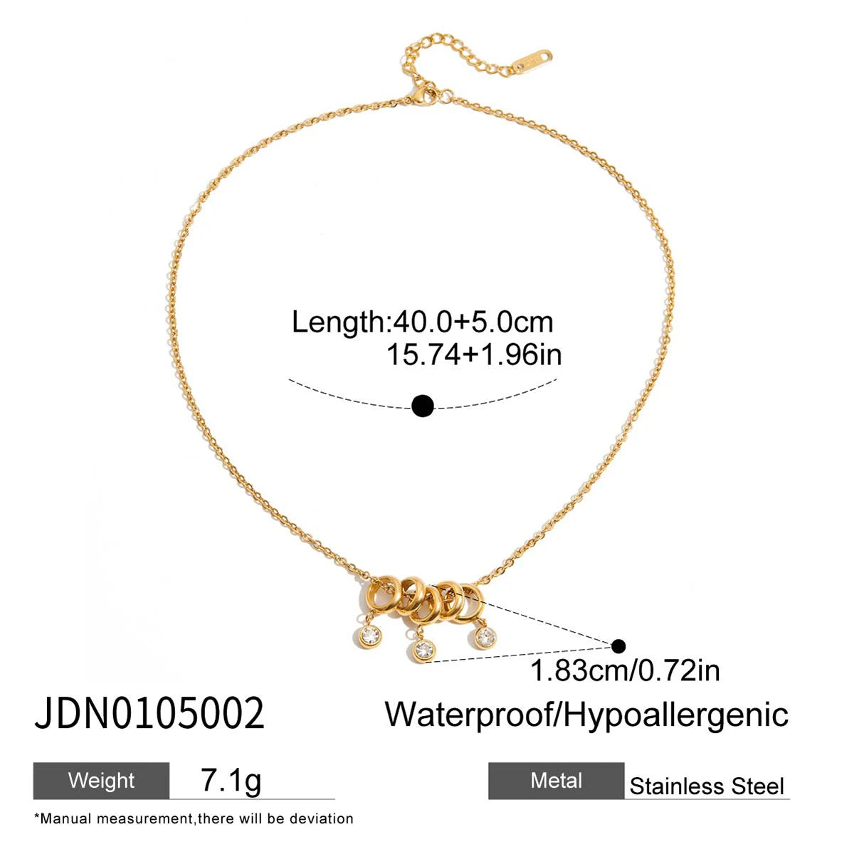 Modern 18K Gold Plated Three-Stone Rhinestone Necklace