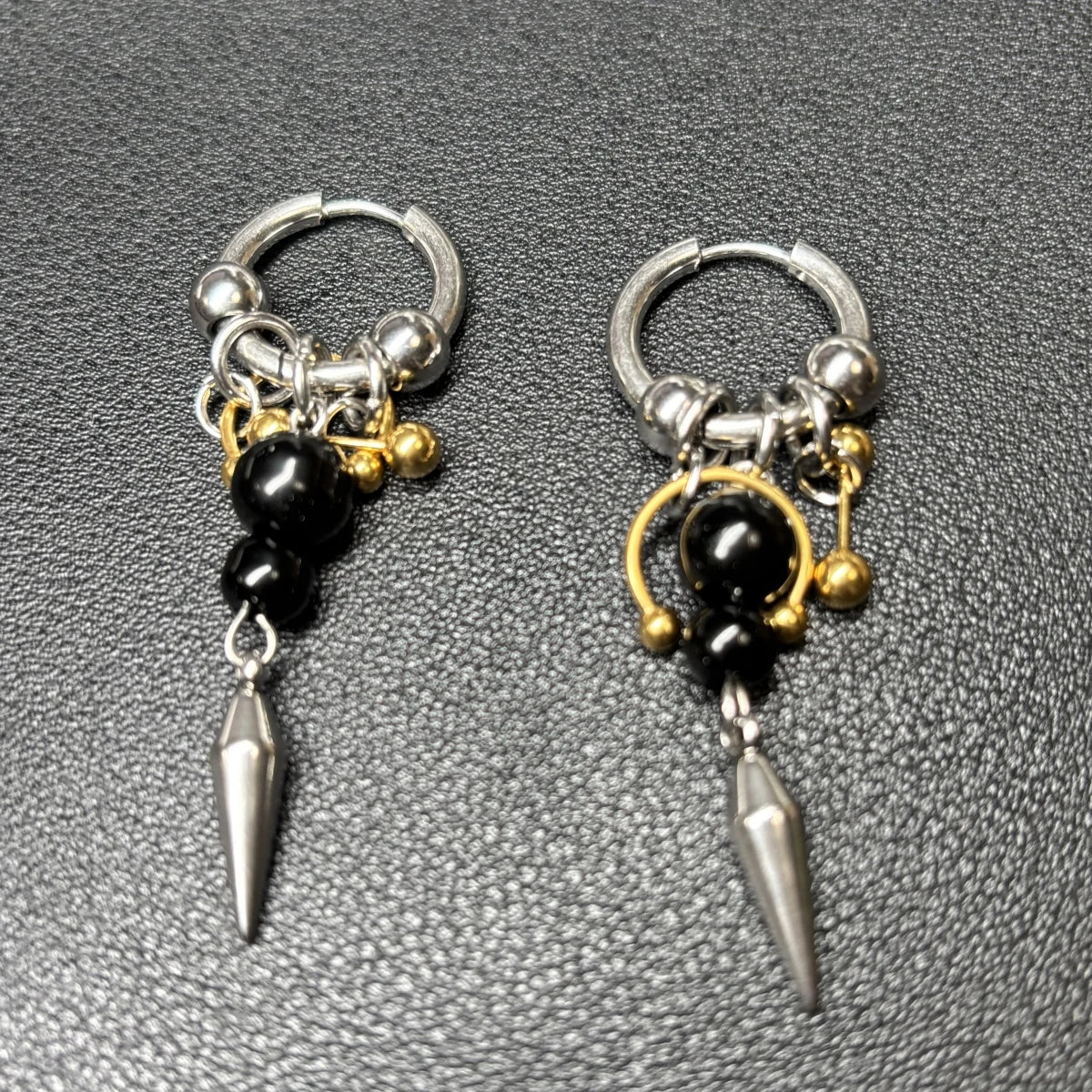 Y2K Punk Goth Spike Rivet Ball Pearl Stainless Steel Hoop Earrings