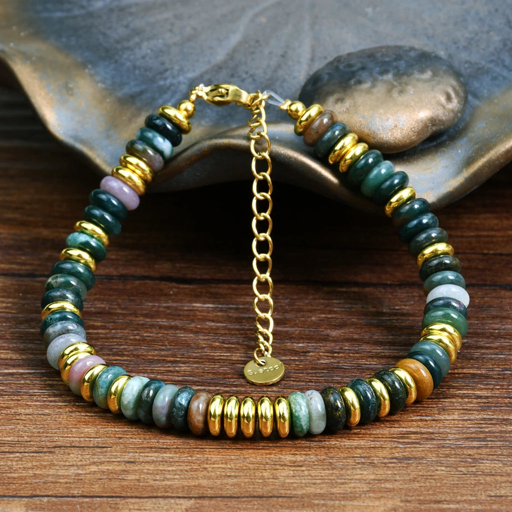 Natural Gemstone Beads Stainless Steel Bracelet