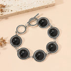Large Round Faux Pearl Zinc Alloy Bracelet - Boho Style Bold Adjustable