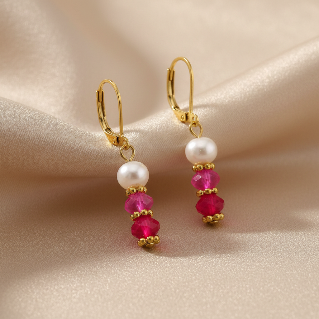 8 Colors! 18K Gold Plated Dangle Earrings with Freshwater Pearls & Crystals