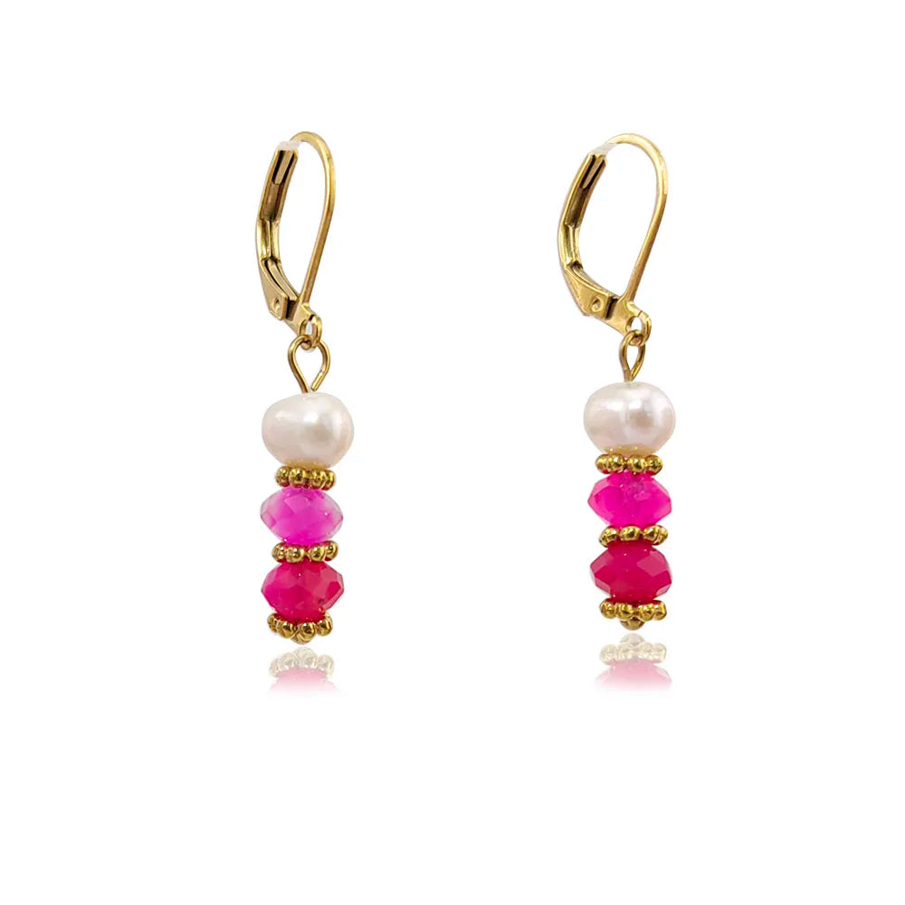 8 Colors! 18K Gold Plated Dangle Earrings with Freshwater Pearls & Crystals