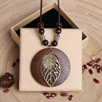 Selection of Retro Wooden Pendant Alloy Chain Necklace