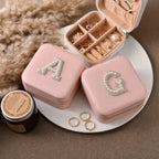 Personalized Leather Jewelry Travel Box with Pearl Initial