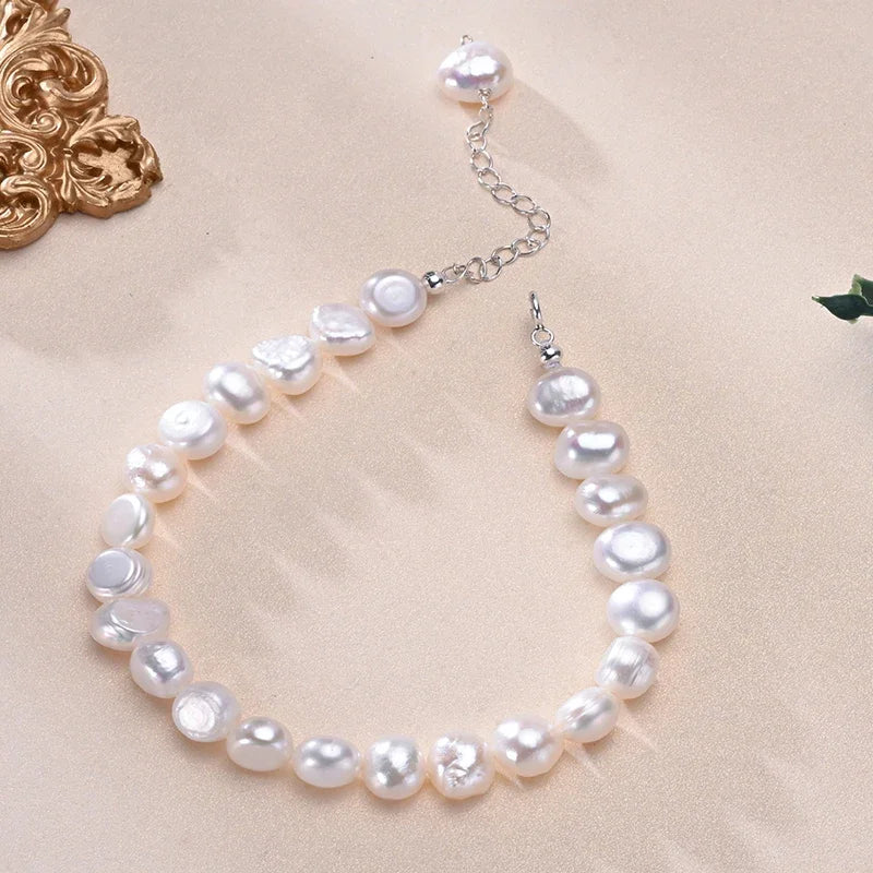 Genuine Freshwater White Pearl Bracelet in 925 Sterling Silver