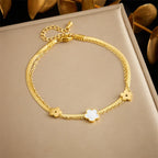 Gold Tone Stainless Steel Clover Crystal Hearts Anklet