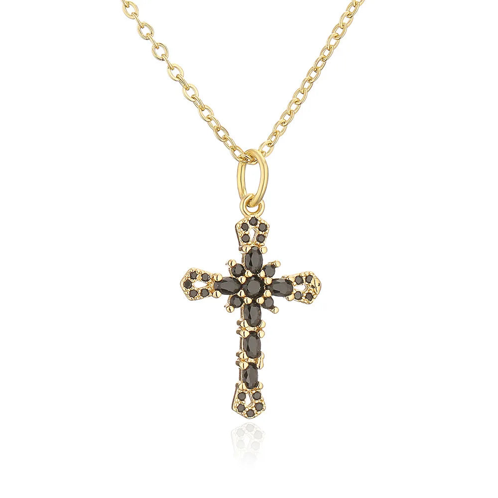 Collection of Bold Gold-Plated Cross Pendant Necklaces