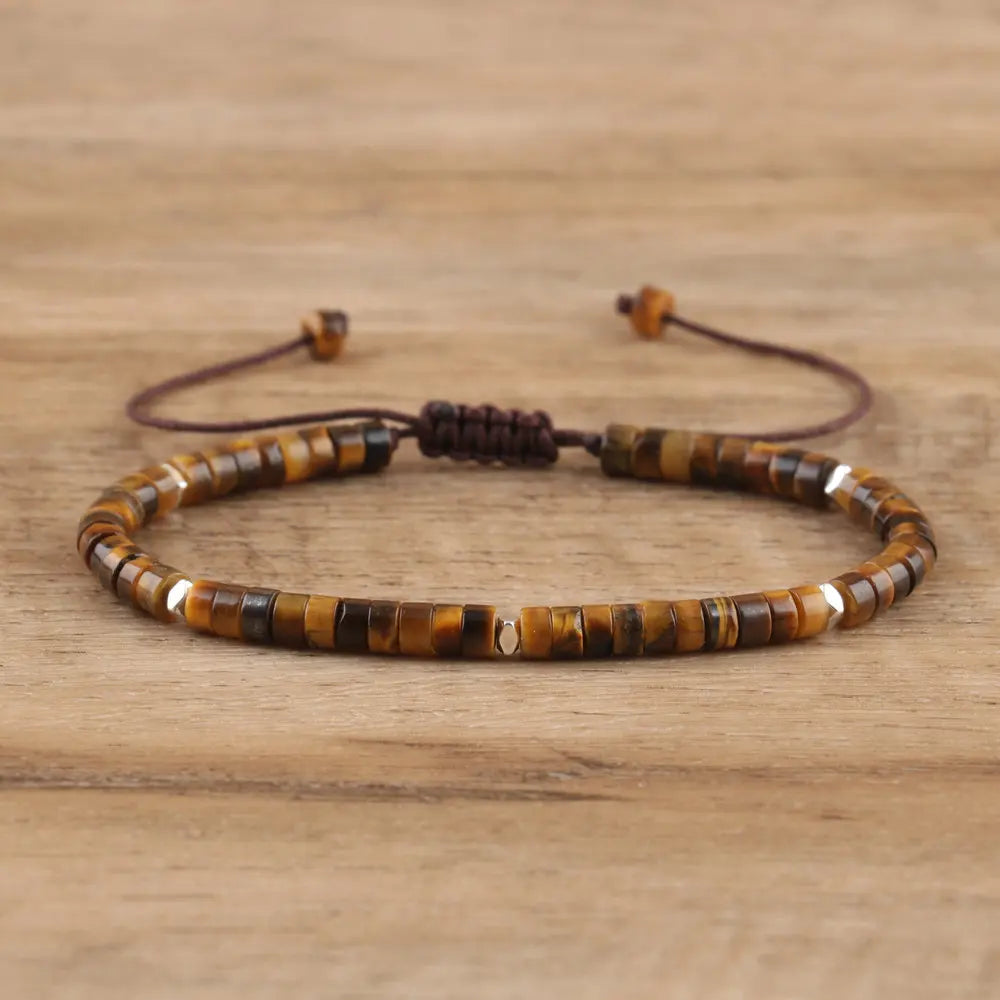 Adjustable Rope Bracelet with Natural Stone Beads - Large Selection