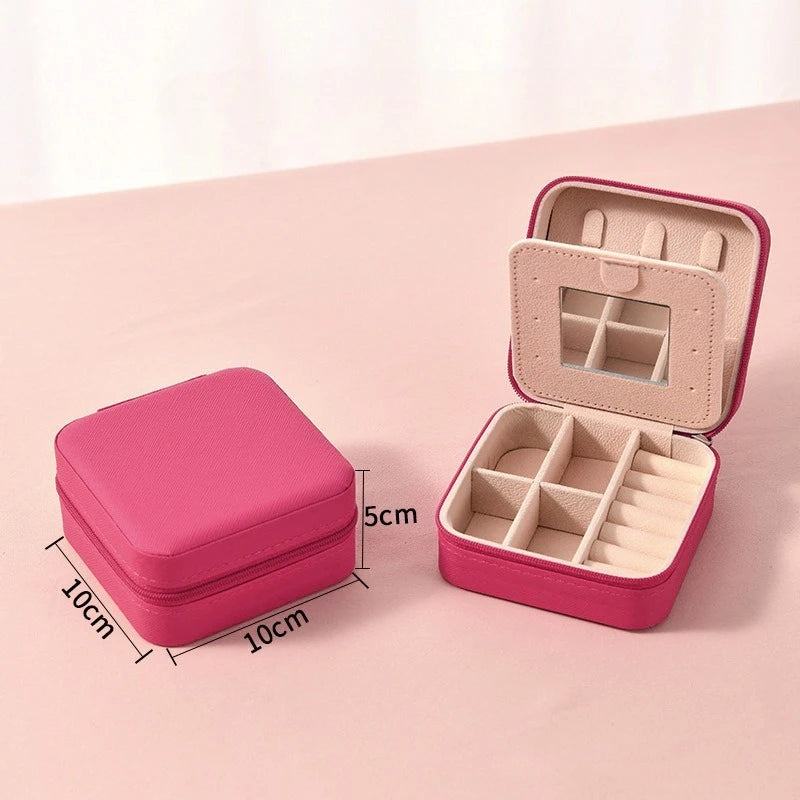 1pc Single Layer Square Storage Box Ladies Travel Leather Jewelry Box Classic Various Colors Storage Box with Mirror
