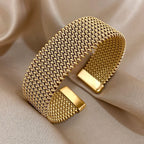 Golden Shade Stainless Steel Cuff Bracelet - Thick Weave Elegant