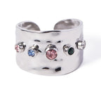 Adjustable Cubic Zirconia Wide Band Ring – 18K Gold-Plated Statement Jewelry