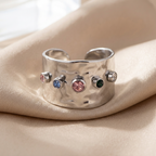 Adjustable Cubic Zirconia Wide Band Ring – 18K Gold-Plated Statement Jewelry