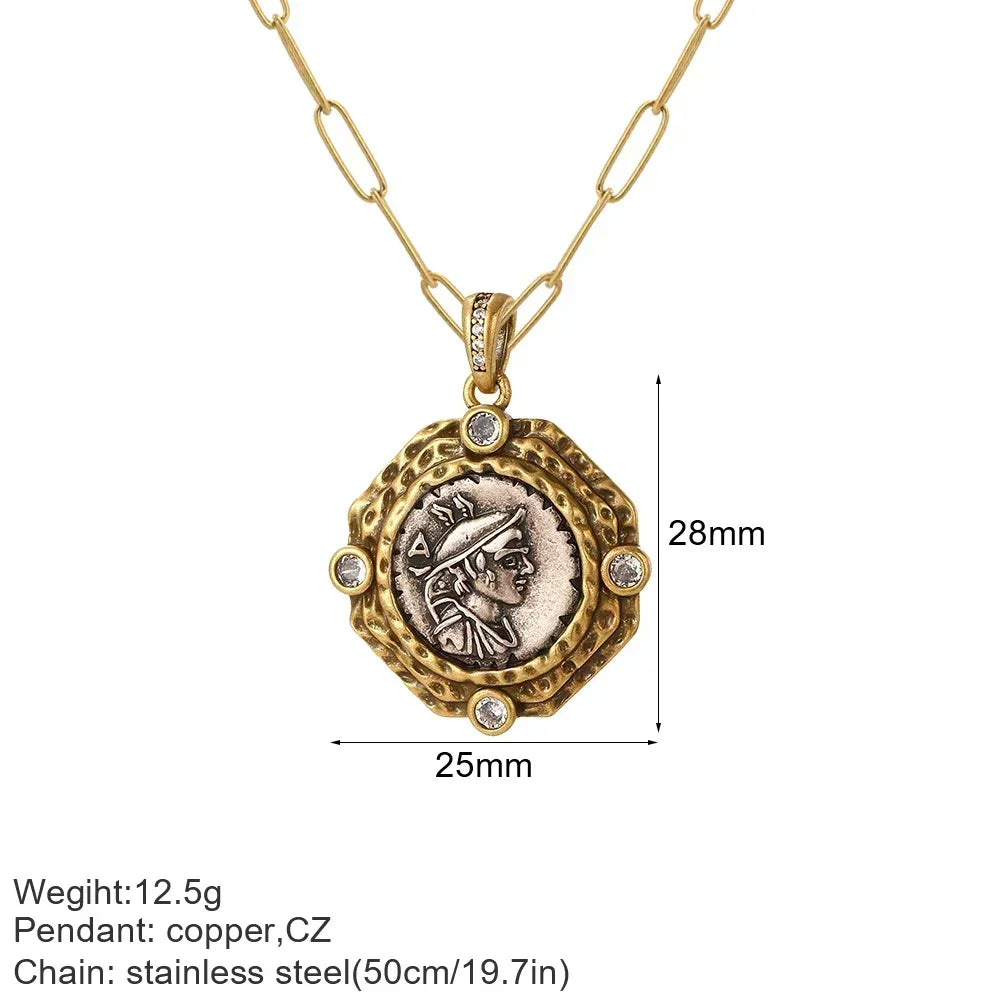 Vintage Coin Chain Link Necklace in Copper & Stainless Steel