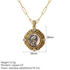 Vintage Coin Chain Link Necklace in Copper & Stainless Steel
