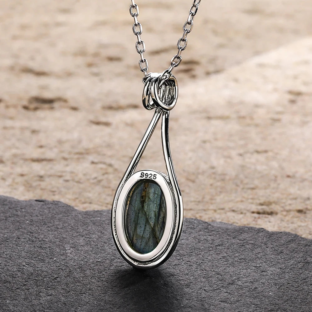 Platinum Plated Sterling Silver Pendant with Natural Labradorite