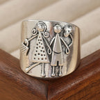 Vintage Silver-Plated Copper Ring – Sculpted Couple Holding Hands