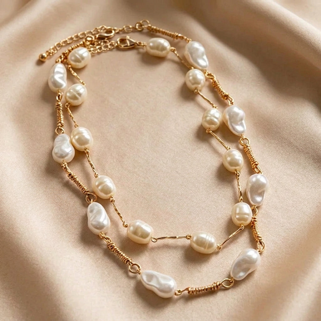 Two Layer Hand Twisted Baroque Pearl Long Necklace