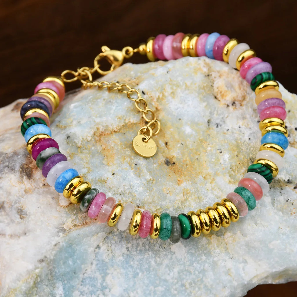 Natural Gemstone Beads Stainless Steel Bracelet
