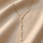 Long Y-Shaped Necklace with Geometric Zircons in 18K Gold-Plated Stainless Steel