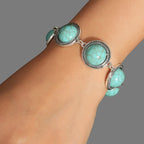 Large Round Faux Pearl Zinc Alloy Bracelet - Boho Style Bold Adjustable