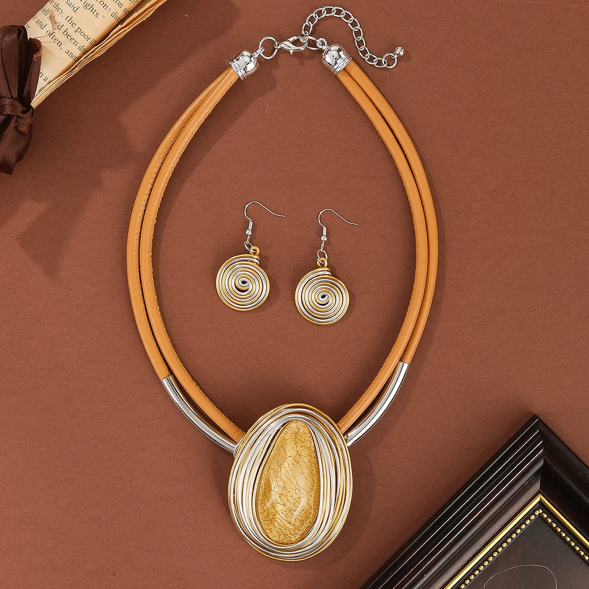 Colorful Oval Crystal Statement Necklace & Earrings Set