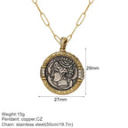 Vintage Coin Chain Link Necklace in Copper & Stainless Steel