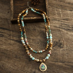 Boho Natural Stone Beads Necklace with Zircon Pendant