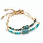 Boho Bracelet with Natural Turquoise & Amazonite Beads & Gold-Plated Copper Chain