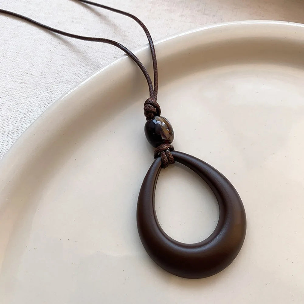 Selection of Retro Wooden Pendant Alloy Chain Necklace