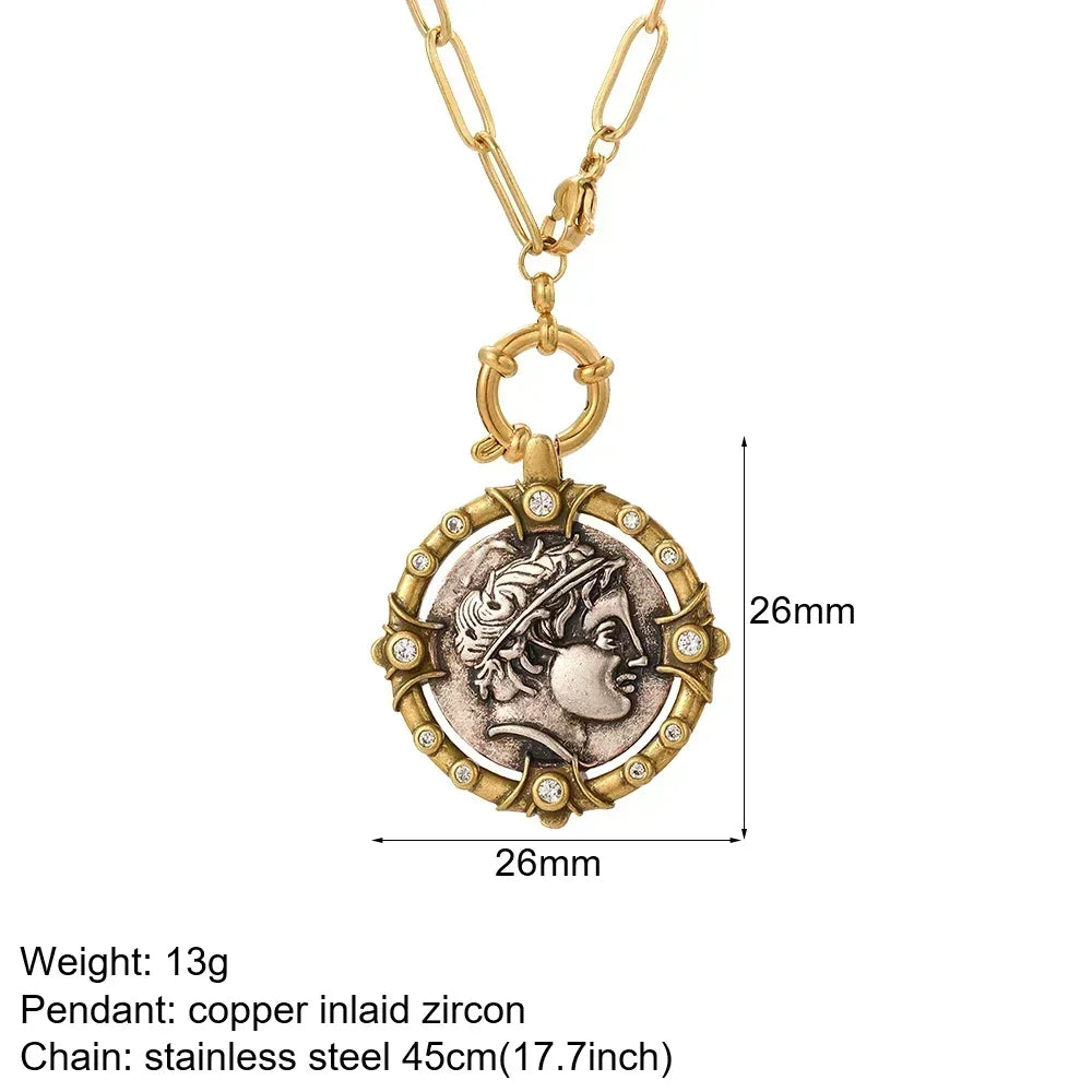 Vintage Coin Chain Link Necklace in Copper & Stainless Steel