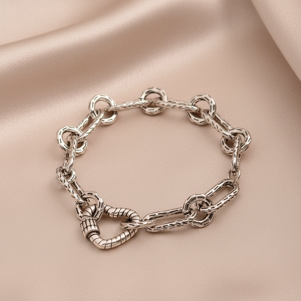 925 Sterling Chunky Silver Chain Link Heart Bracelet