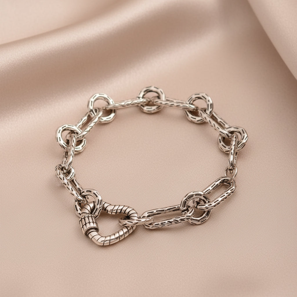 925 Sterling Chunky Silver Chain Link Heart Bracelet