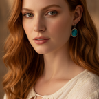 Petite Oval Drop Earrings in 925 Sterling Silver with Colorful Stone