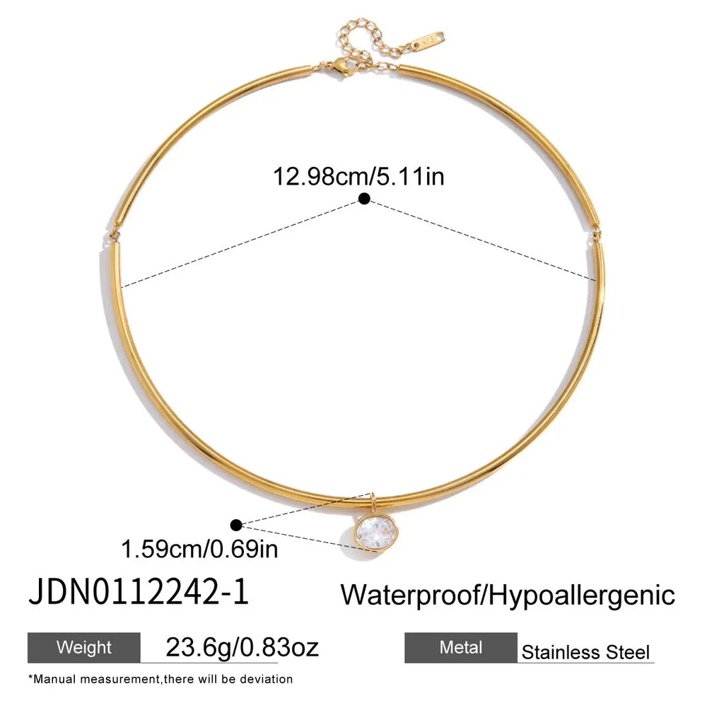 18K Gold PVD-Plated Stainless Steel Necklace – Geometric Zircon Pendant