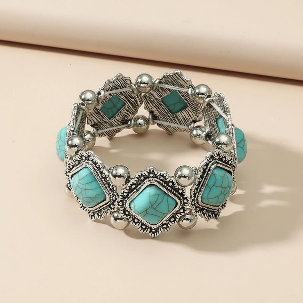 Stretchy Boho Bracelet with Acrylic Beads in Zinc Alloy Setting - Bold Statement