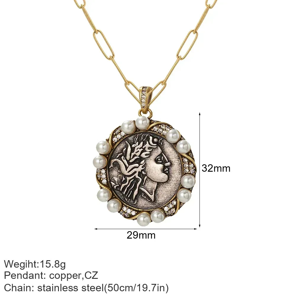 Vintage Coin Chain Link Necklace in Copper & Stainless Steel