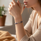 Lapis Lazuli Beaded Adjustable Bracelet in Stainless Steel