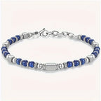 Lapis Lazuli Beaded Adjustable Bracelet in Stainless Steel
