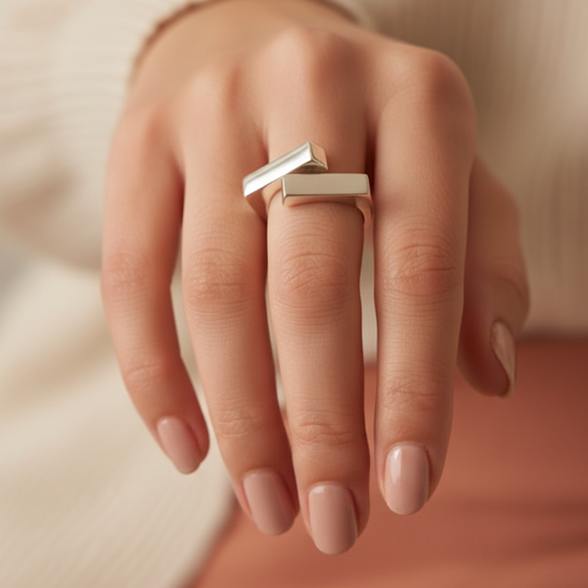 925 Sterling Silver Hug Statement Adjustable Ring