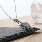 Platinum Plated Sterling Silver Pendant with Natural Labradorite