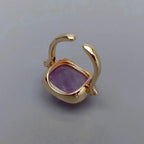 18K Gold Plated Copper Ring with Natural Purple Amethyst Stone, Adjustable