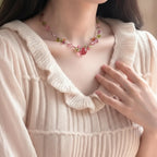 Resin Cherry Fruit Flower Bead Choker Necklace